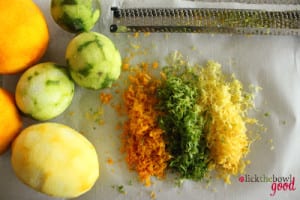 zested citrus fruits, oranges, lemons, limes
