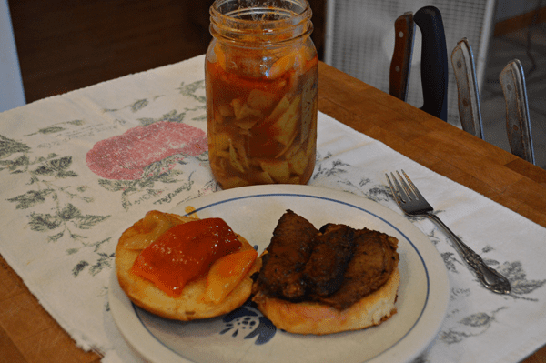 grannie geek, brisket sandwich with hot peppers