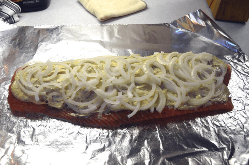 At Mimi's Table: Salmon Filet Baked with Onions, Lemons