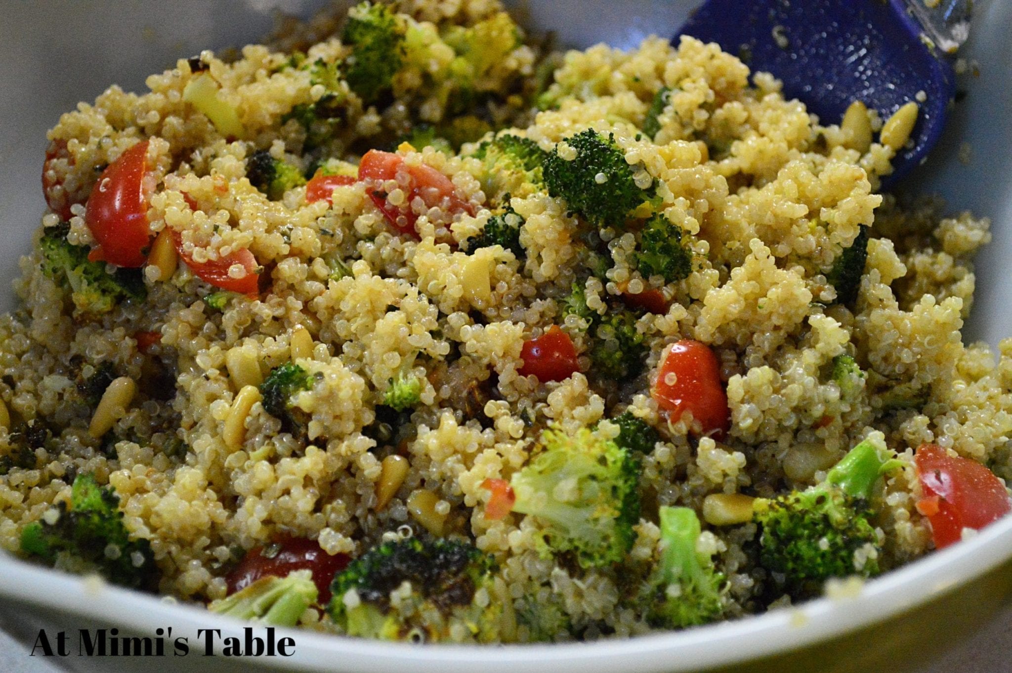 Roasted Broccoli Quinoa Salad with Pignoli & Tomatoes