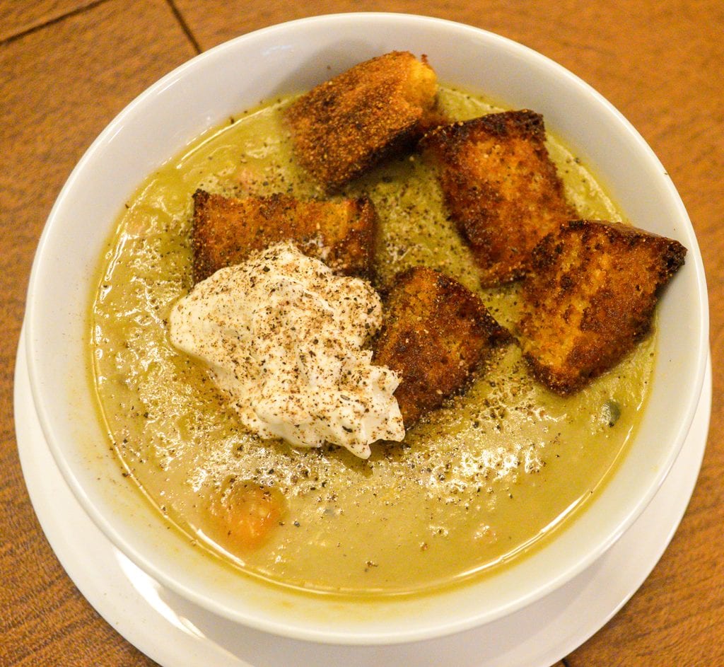 at mimi's table split pea soup with ham and cornbread croutons 14