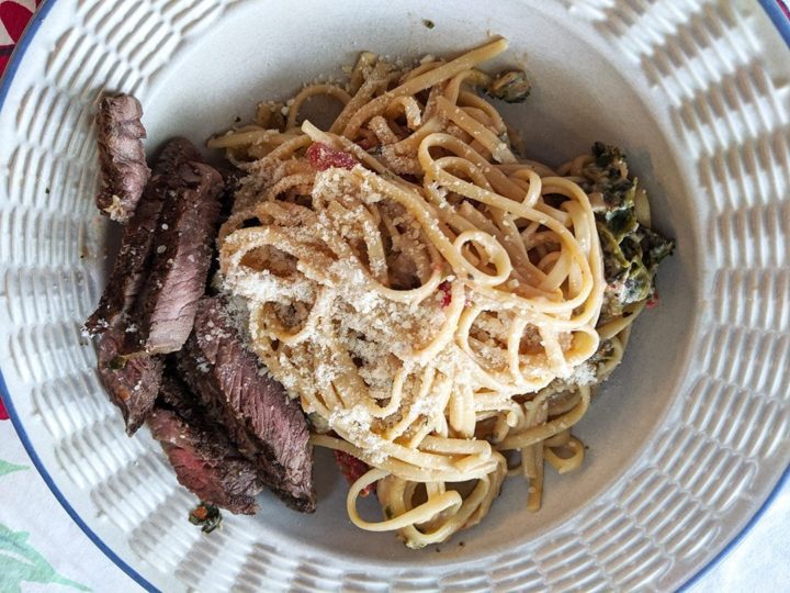 At Mimi's Table | Grilled Steak with Creamy, Cheesy Pasta, Tomatoes &  Mushrooms